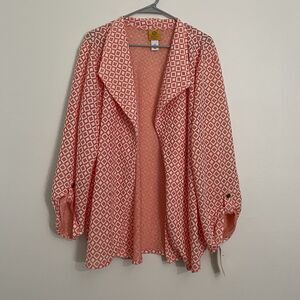 Ruby Rd Cardigan Jacket Women's 2X Coral Lagenlook Diamond Knit Open Front New